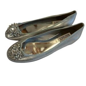 Badgley Mischka Embellished Flower Stone Metallic  Leather Flats